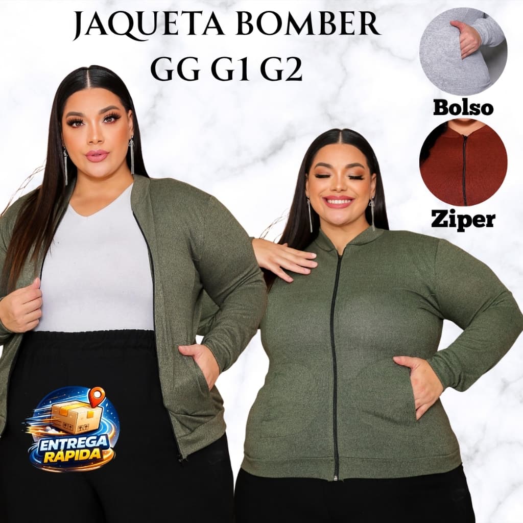 Jaquetinha bomber  casaco de frio Feminino Plus Size com Ziper  Bolso Lanzinha INVERNO GG G1 G2