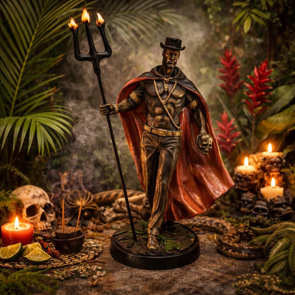 Imagem Exú Capa Preta Das Almas Estátua 24 Cm Resina Umbanda