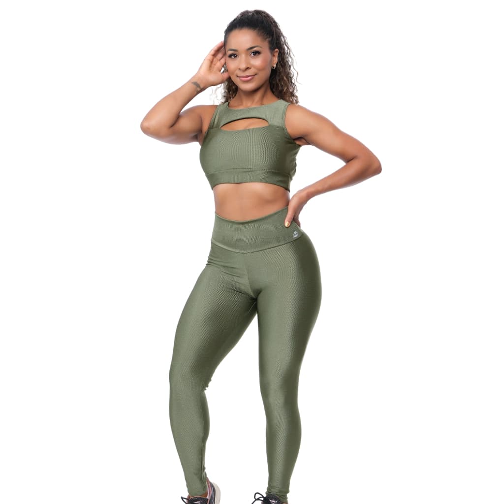 Conjunto Fitness Feminino Texturizado Alta Compressão Academia Fitness Cintura Alta