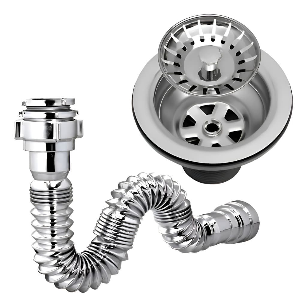 Kit Válvula Americana Inox 3.1/2 com Sifão Universal Flexível Cromado Tubo Pia de Cozinha/Lavatórios