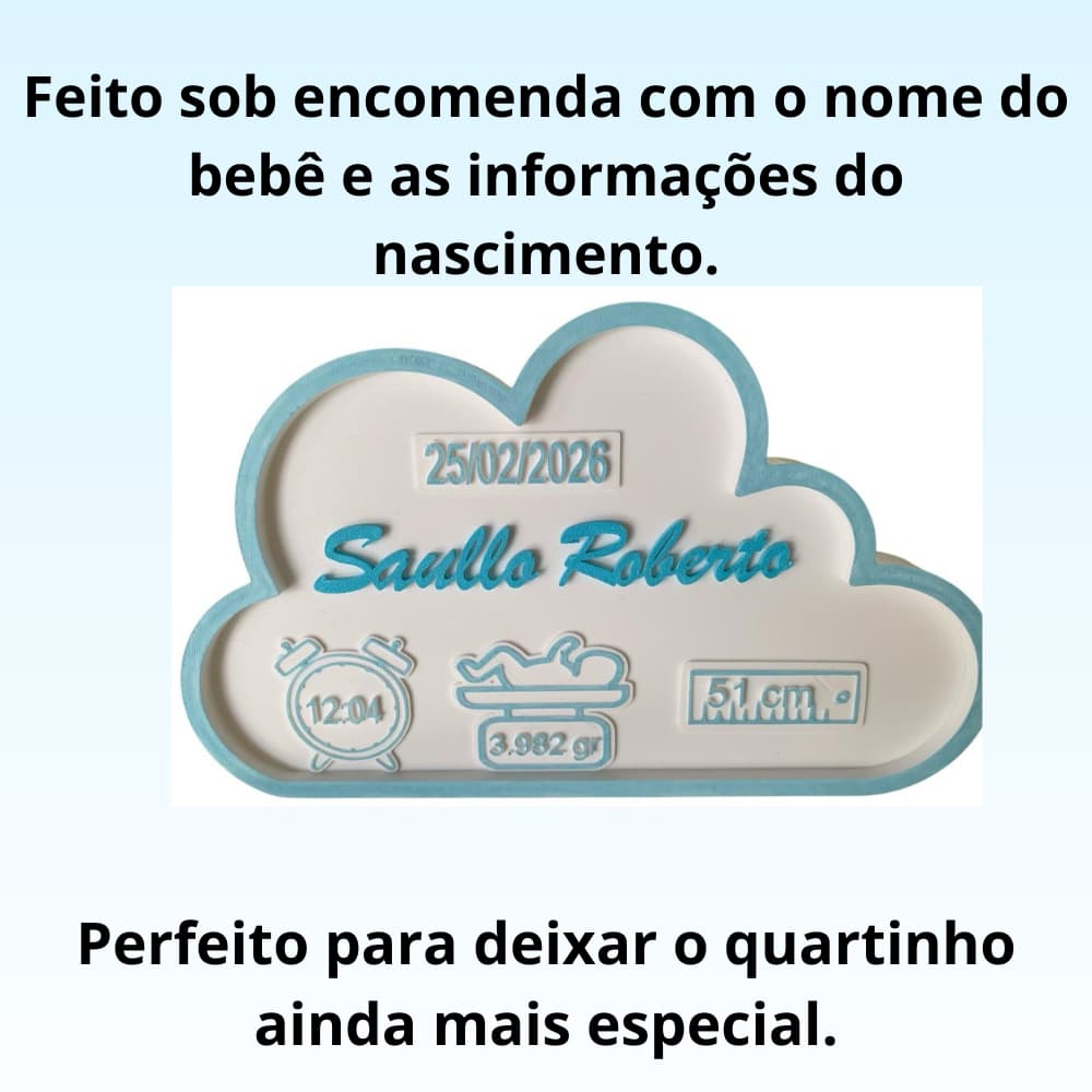 Quadro Maternidade Personalizado Nome do Bebê com Dados Nascimento Decorativo Quarto Bebê
