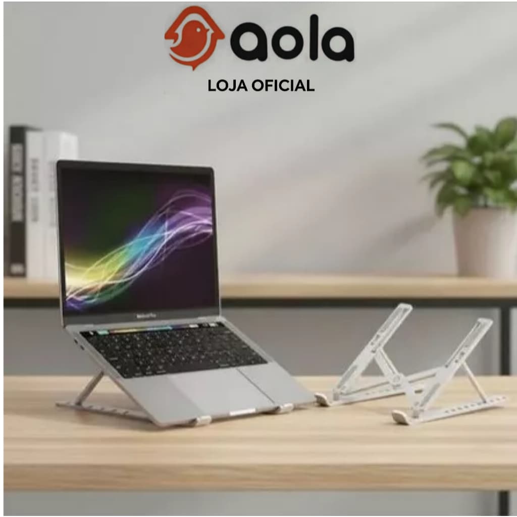 Suporte Base Ergonômica de Alumínio Metálico para Notebook Tablet e Macbook Dobrável