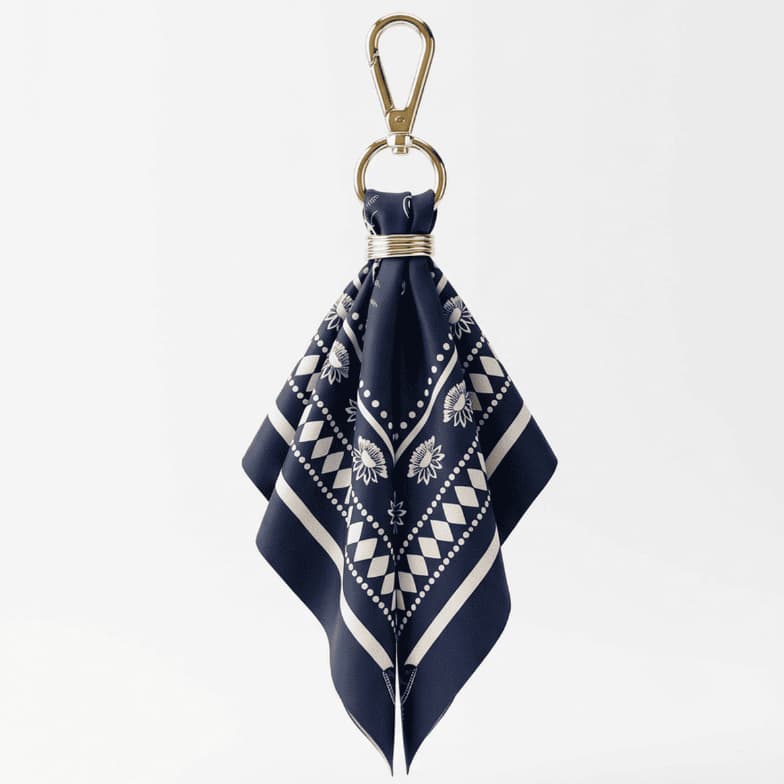 Chaveiro Lenço Feminino 25x25 Com Mosquestão Dourado Para Bolsas Acessórios Botanique Black