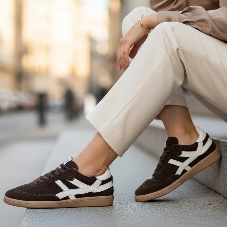 Tênis Feminino Chloe Listrado Couro Moda 2026 Blogueirinha Macio Confortável Linha Premium Polo Urban