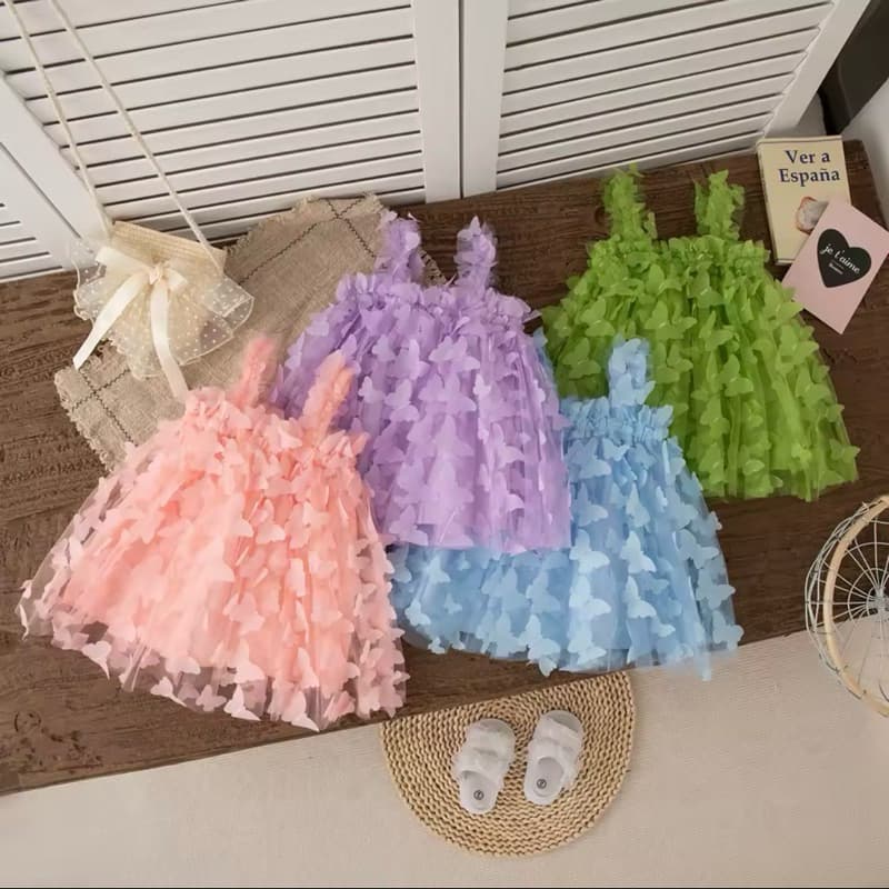 Vestido de bebê menina verão borboleta malha suspender vestido de menina bonito casamento flor menina roupa do bebê