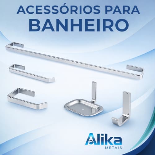 Kit Acessorios Para Banheiro Alumínio Quadrado 5 Peças Cromado luxo metal