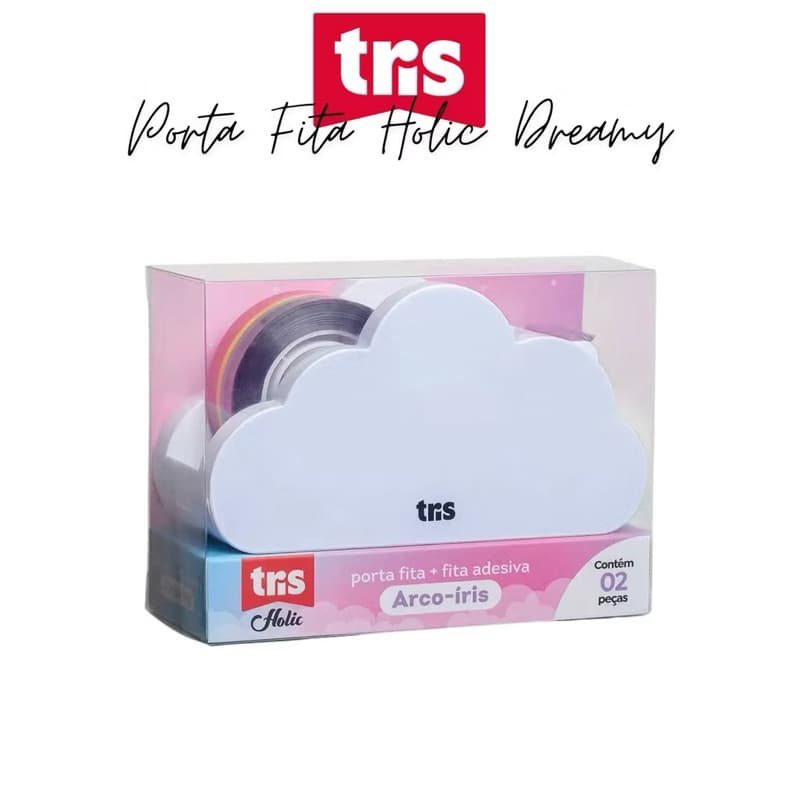 Porta Fita Adesiva Nuvem Holic Dreamy + Fita Arco-Íris Tris | Suporte Durex Fofo Papelaria
