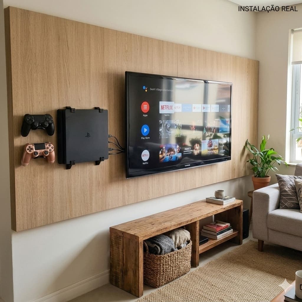Suporte Parede PS4 Slim com Controle Decoração Sala Quarto Organizador Gamer Espaço Setup