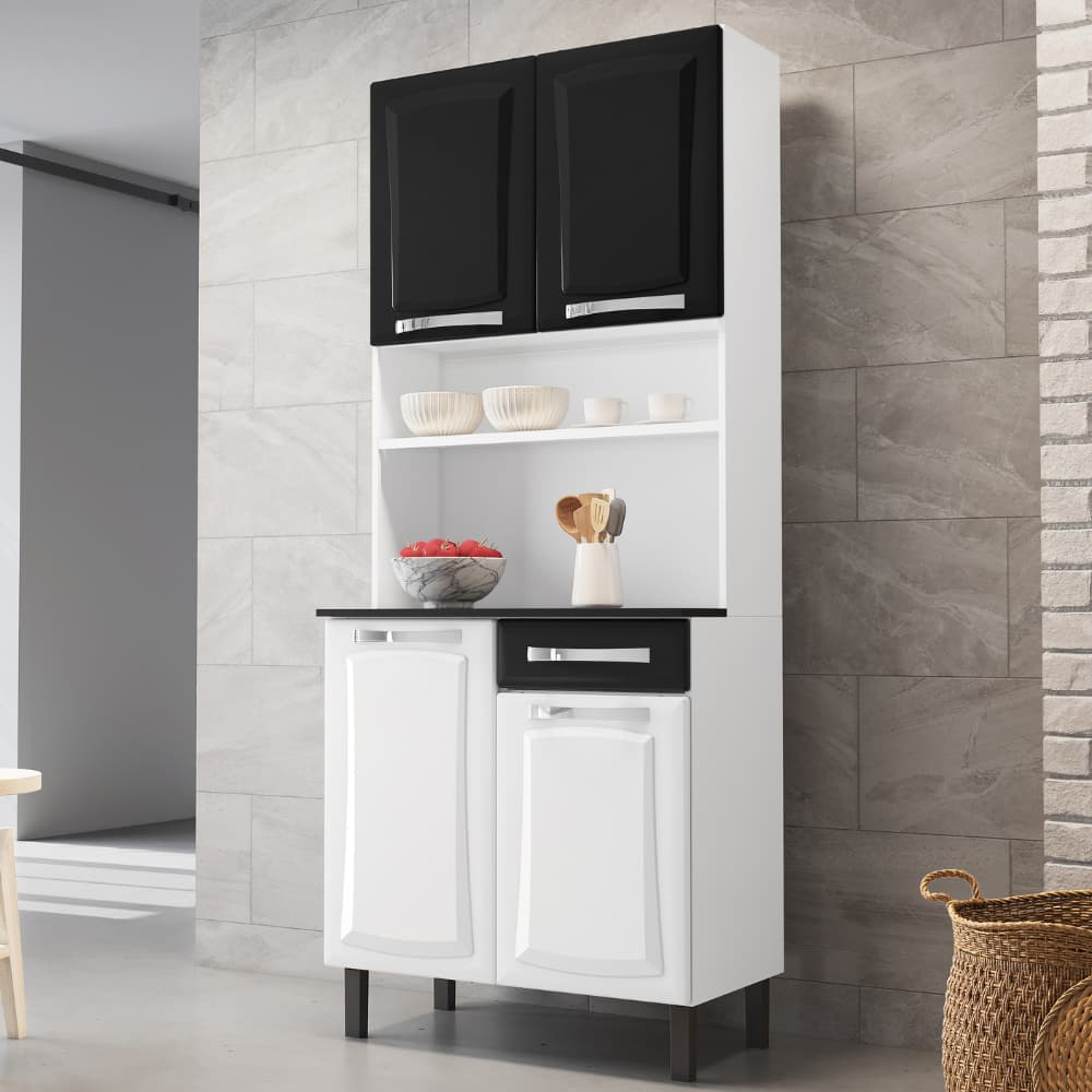 Kit Cozinha Itatiaia Pratika 80cm em Aço 4 Portas 1 Gaveta com Tampo de MDF Tipo Granito Onix
