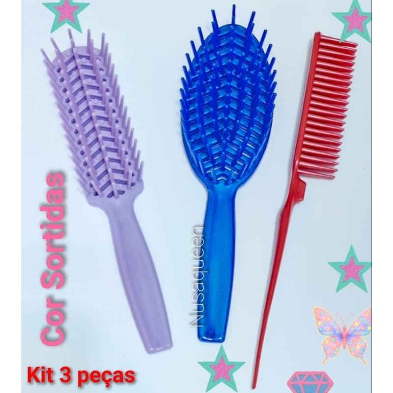 kit 3 peças sortidas escovas Profissional cabelo Desembaraçar pentear e finalizações
