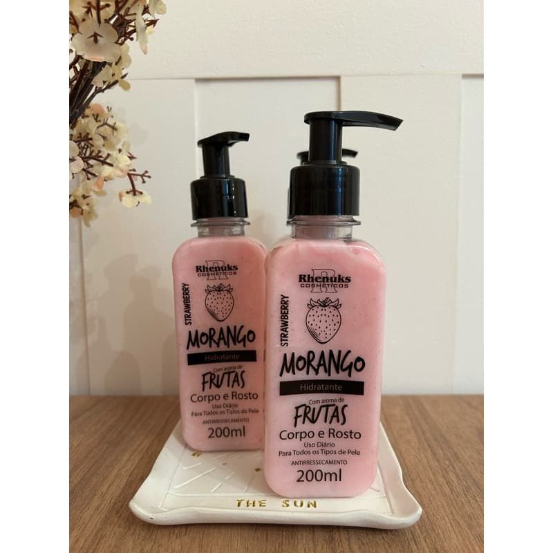 Kit 2 ou 3 Creme Hidratante Morango Rhenuks 200ml Corpo Rosto Antirressecamento