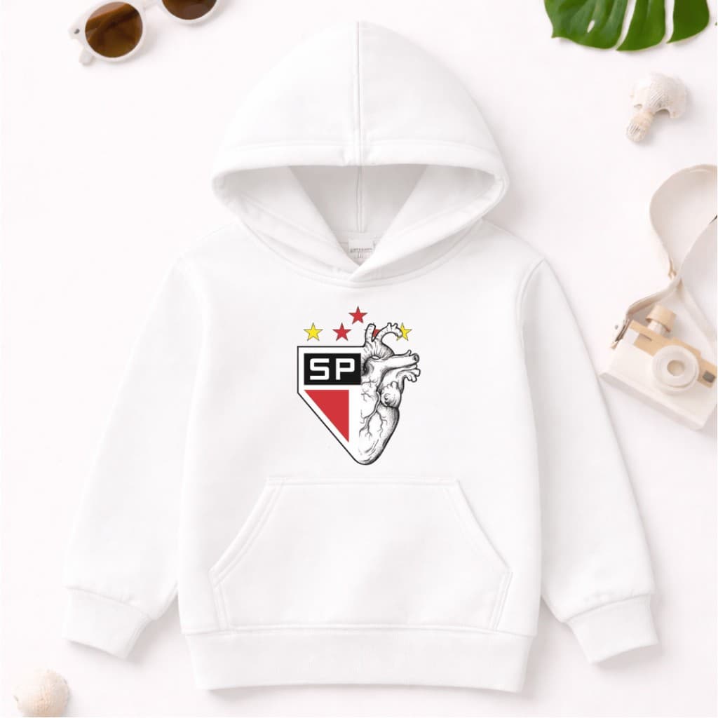 Moletom Infantil Juvenil Canguru com Capuz  SP Unissex  Agasalho Lindo para Frio, Estampa Futebol