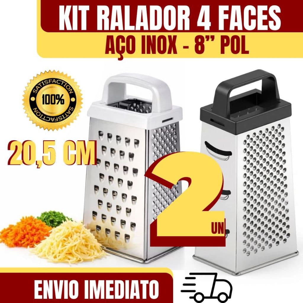 Ralador De Cozinha 4 Faces Multiuso Inox Profissional 8 Polegadas - Resistente Não Enferruja