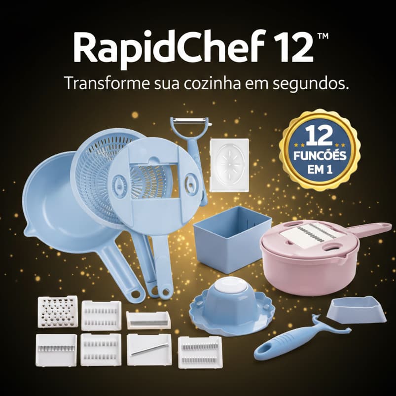 Kit Ralador e Fatiador de Vegetais e Alimentos Cozinha 12 Peças – 12 em 1 com Cortador de Legumes e Descascador.