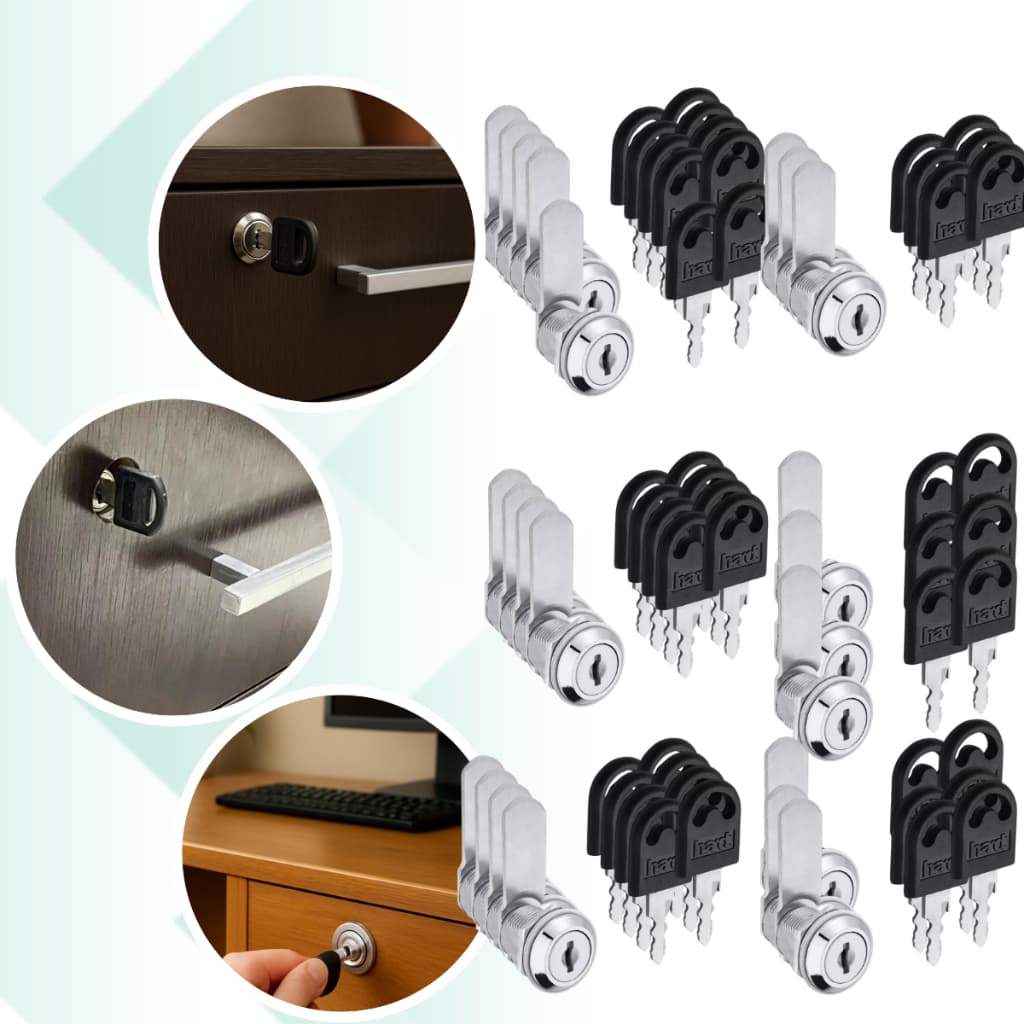 Kit 30 Fechaduras para Móveis de Aço 19x20mm Cromado com Chave– Portas e Gavetas