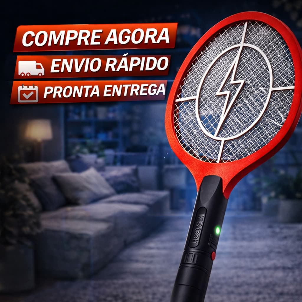 Raquete Elétrica Recarregável Bivolt Com Tomada Retrátil