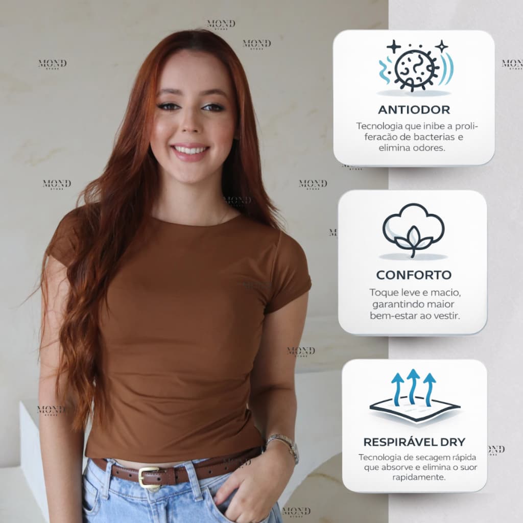Blusa Feminina Manga Curta Poliamida Zero Transparência Dupla