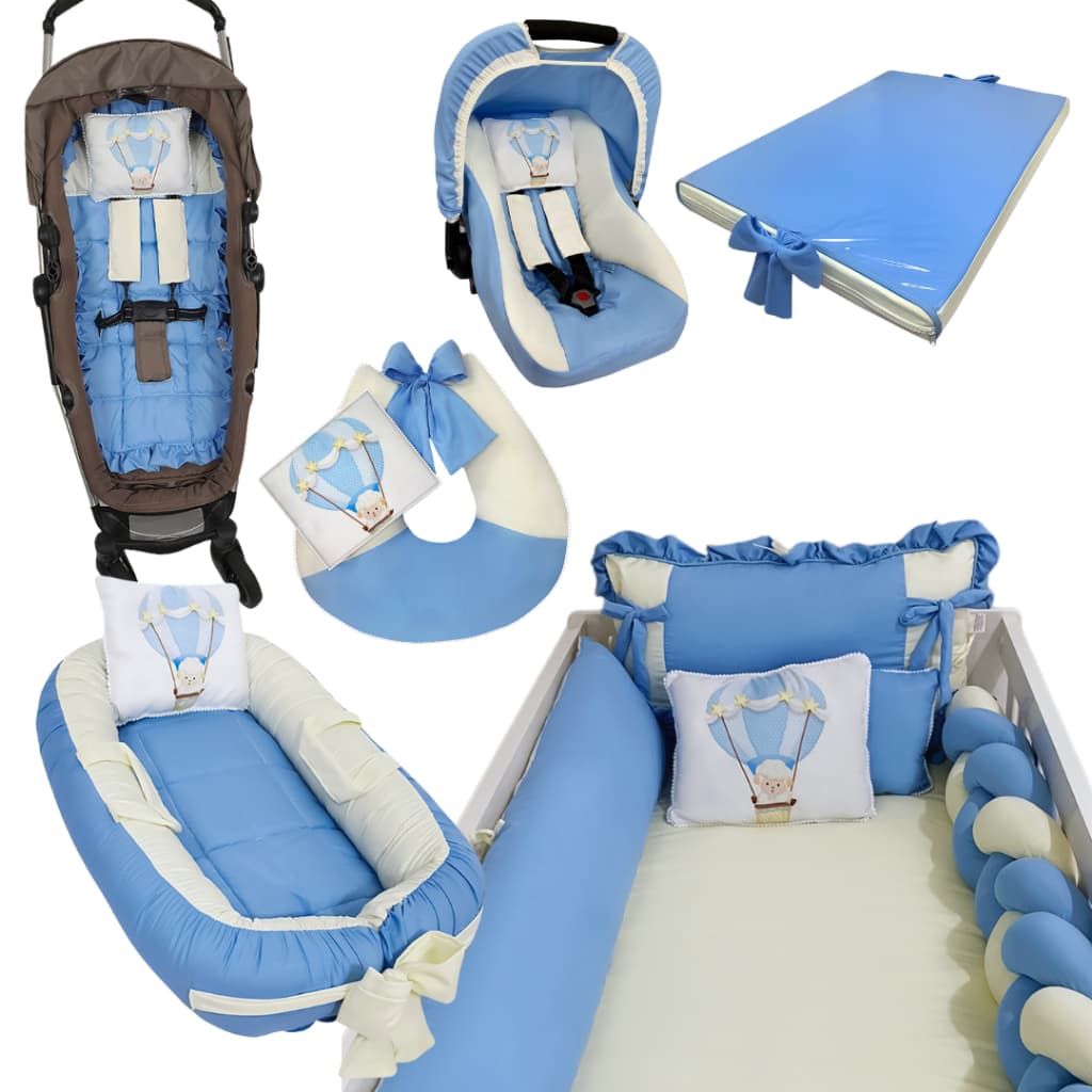 Enxoval Completo Ninho Almofada Amamentação  Bebê Conforto Capa Carrinho Kit Berço 8 pçs e Trocador
