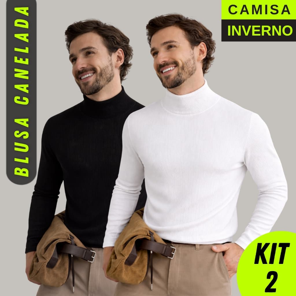 Kit 2 Manga Longa Masculina Canelado Algodão
