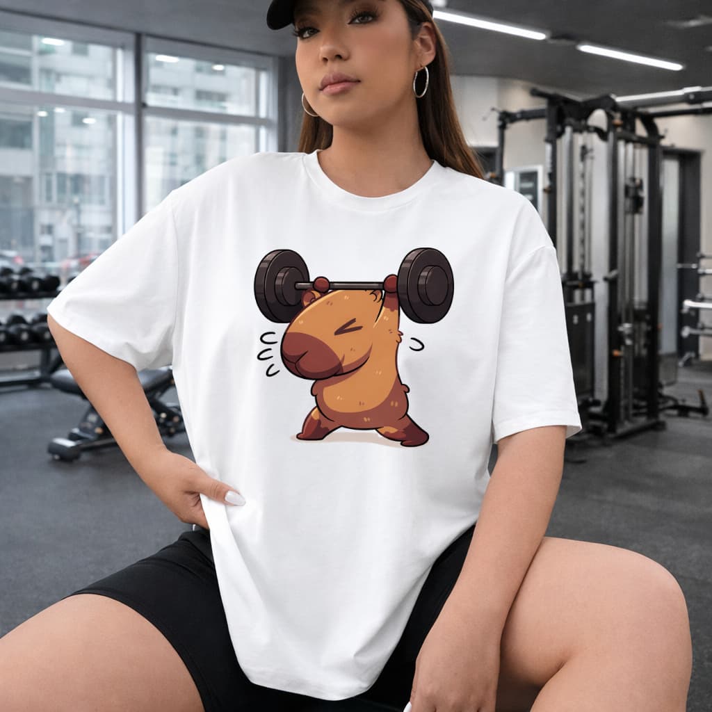 Camiseta Feminina Oversized  Capivara Gym Academia Treino Camisetão 100% Algodão Moda