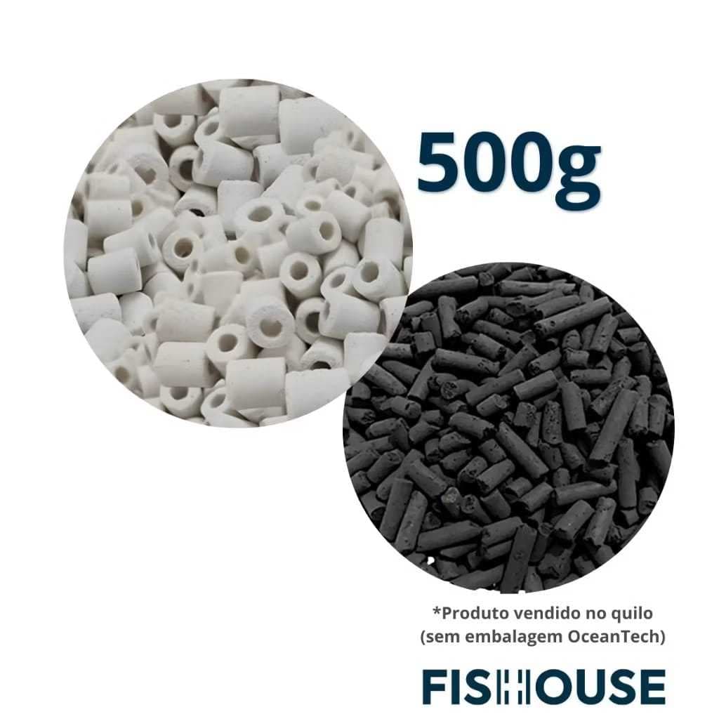 Mídia biológica - Mídia Cerâmica 250g + 250g Carvão Ativado Peletizado OceanTech