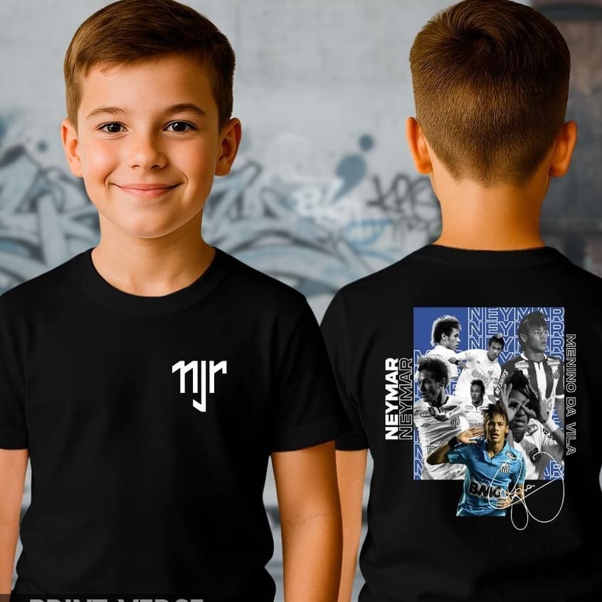 Camiseta 30.1 Algodão Infantil Jogador Menino Ney Njr Menino Da Vila Neymar Jr Peixe Prime Crianças