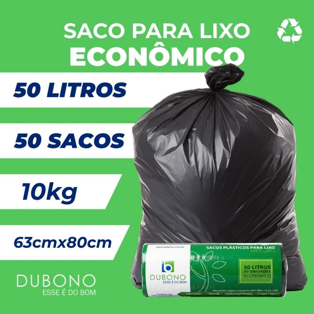 Saco De Lixo Reforçado 50 Litros 10 KG Rolo Com 50 Sacos Econômico Sustentável
