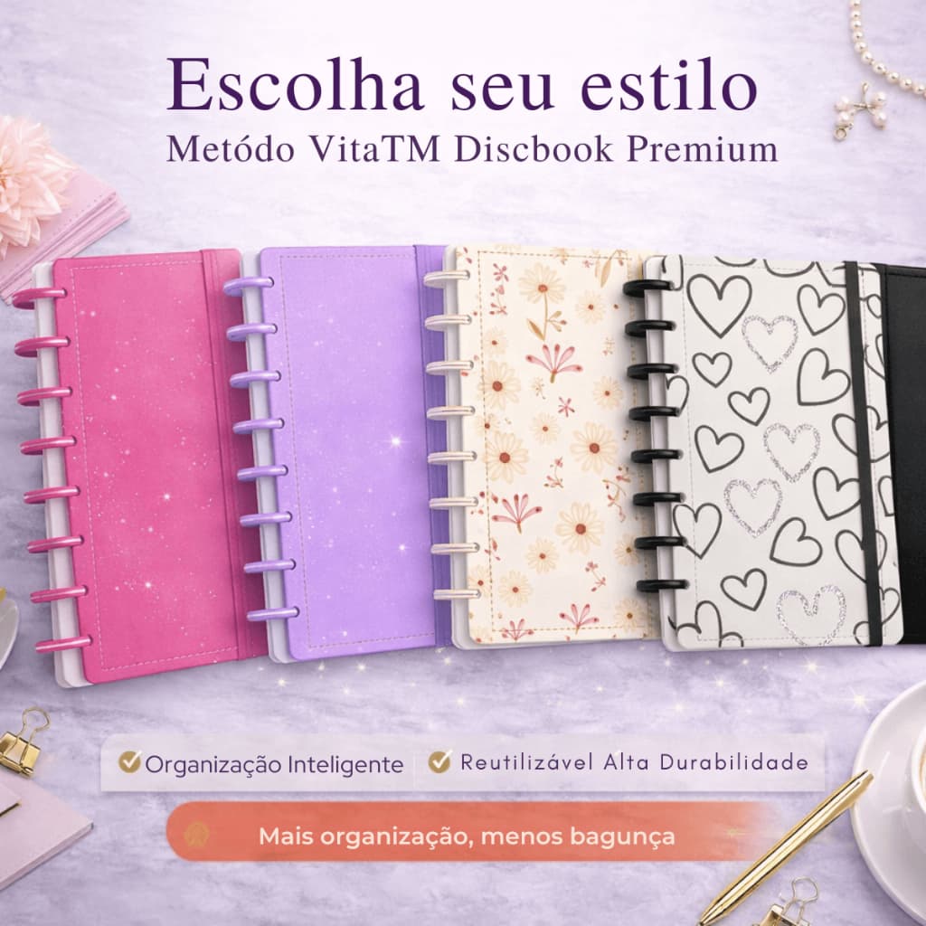 Caderno Inteligente A4 Disco 80 Folhas Reposicionáveis Capa Dura Planner Escolar Universitário
