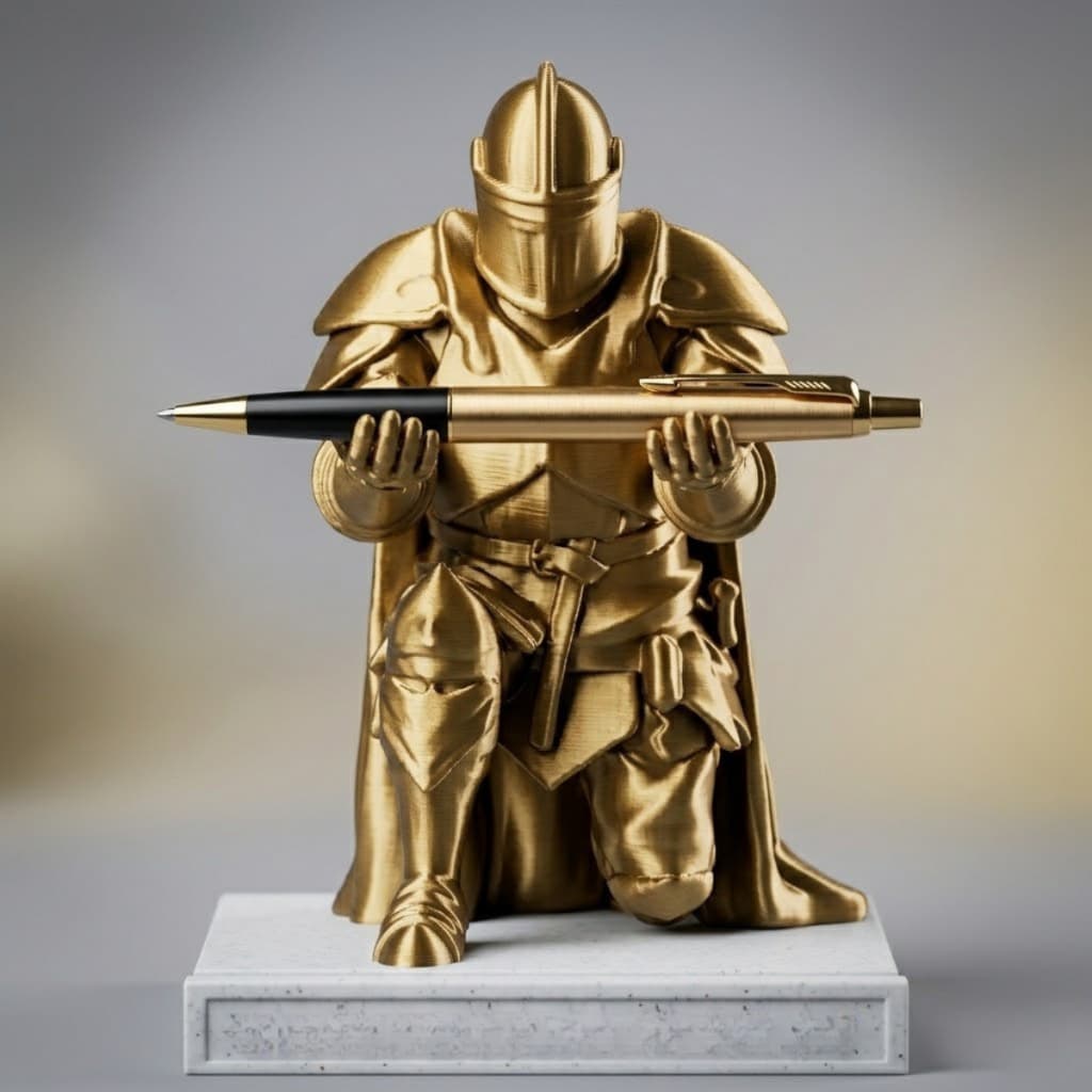 Porta Canetas Cavaleiro Medieval Impresso em 3D Decoração Mesa Geek Premium