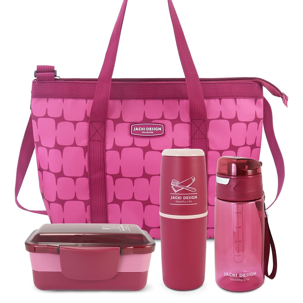Conjunto de Bolsa Térmica com Pote de Marmita, porta escova e pasta de dente e Garrafa 500ml