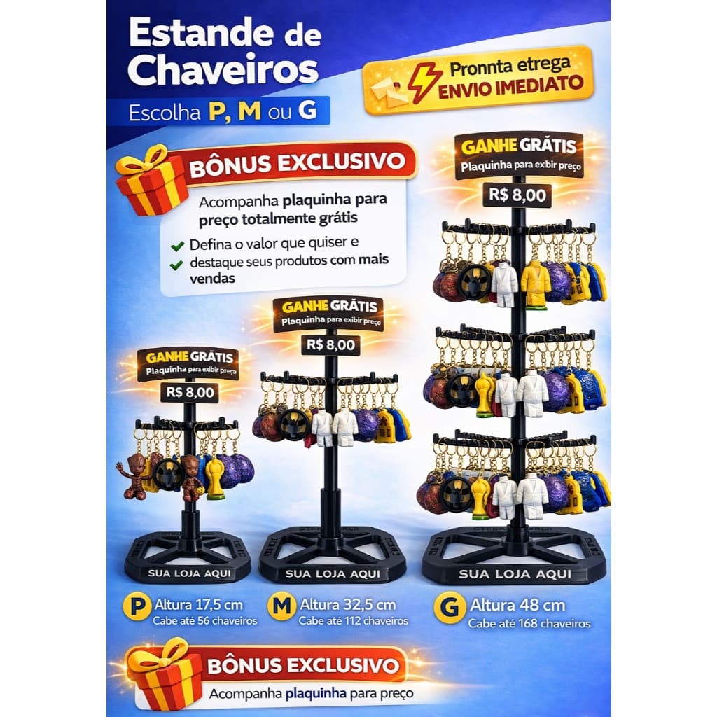Expositor para Chaveiros Modular 56, 112 ou 168 Unidades – Suporte Organizador para Loja e Feira