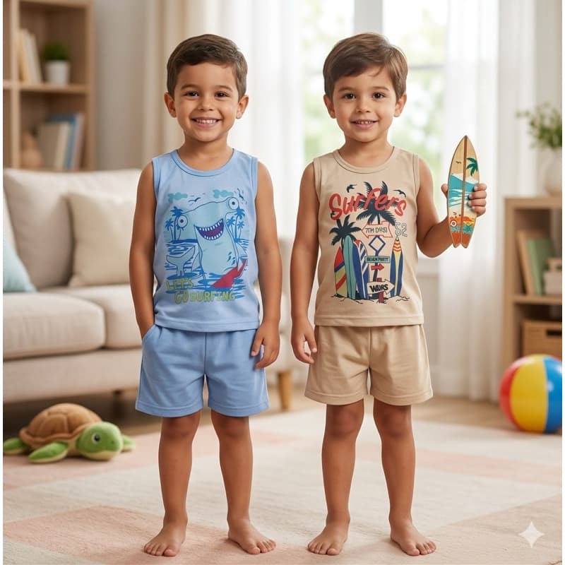 Kit 2 Unidades Pijama Infantil Regata Confortável Para Meninos