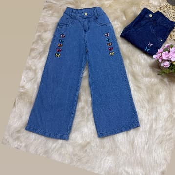 Calça Jeans Infantil Juvenil Wide Leg Bordada – Estilo e Conforto para Meninas tamanho 8