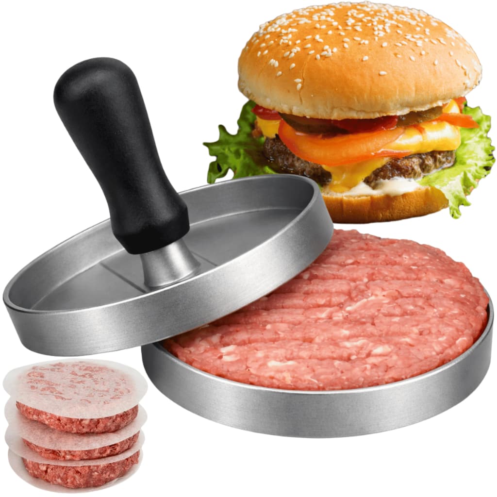 Prensa Hambúrguer Ø 11cm Alumínio Cabo Plástico Modelador Carne Artesanal Molde Disco Chanfrado