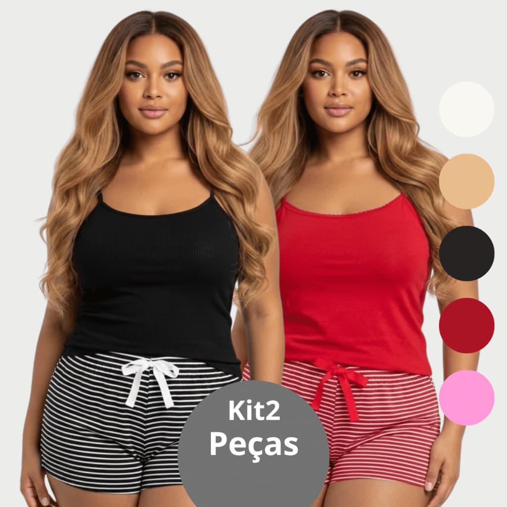 KIT 2 Pijama Feminino Plus Size Luxo Composê Premium Baby Doll Premium Com Caimento Perfeito Para Dormir Com Laçinho