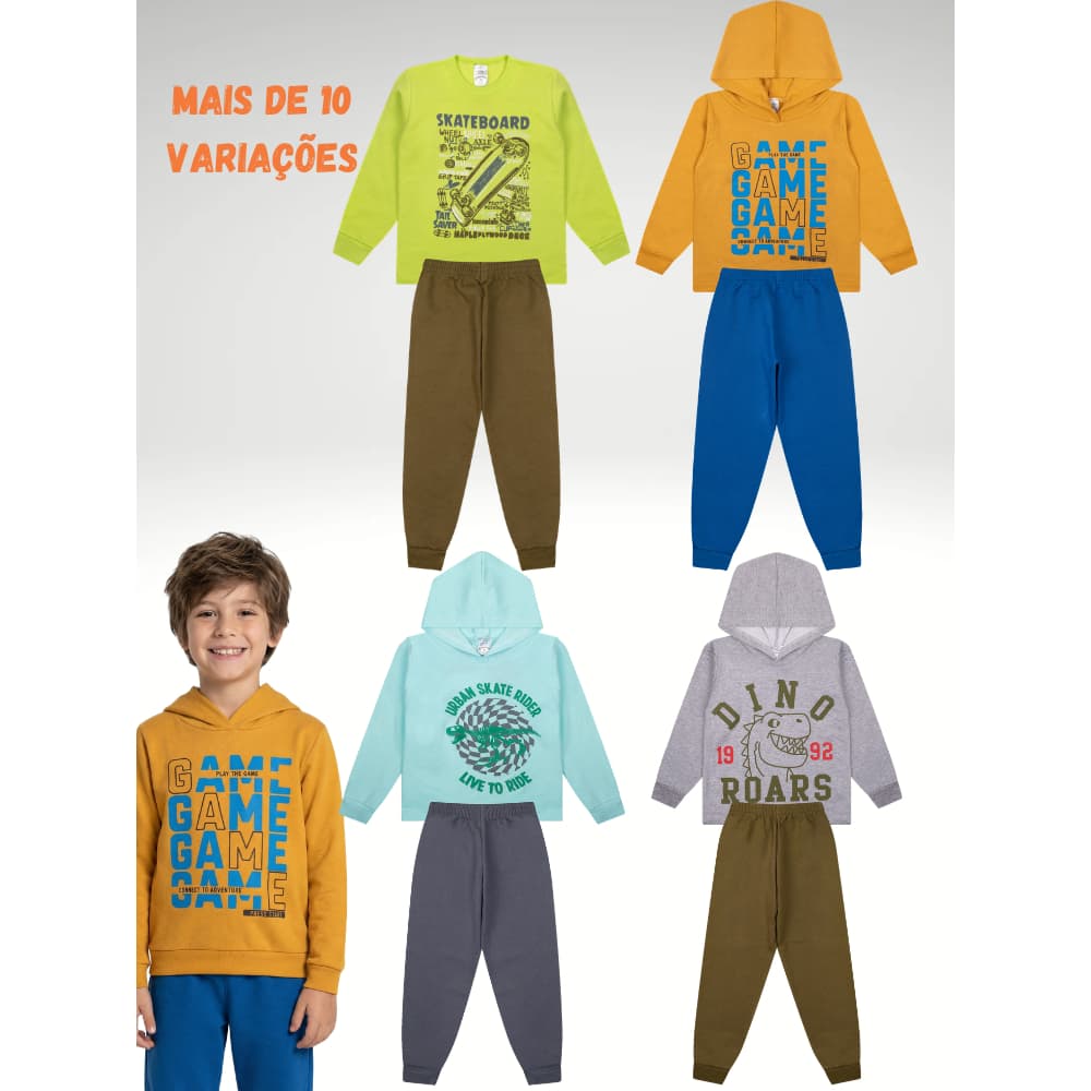 Kit 6 Peças/ 3 Conjuntos Masculino/ Moletom/ Cores Sortidas/ Alta Qualidade/ do 01 ao 16/ Melhor Preço
