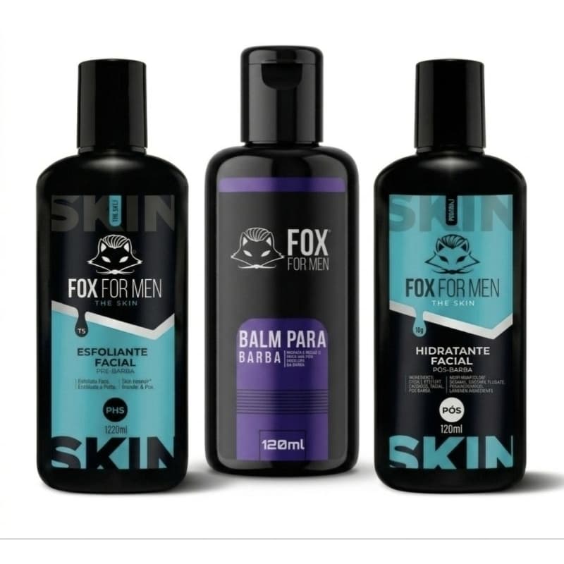 Kit Completo Pré e Pós Barba | Esfoliante Facial + Balm + Hidratante Fox For Men