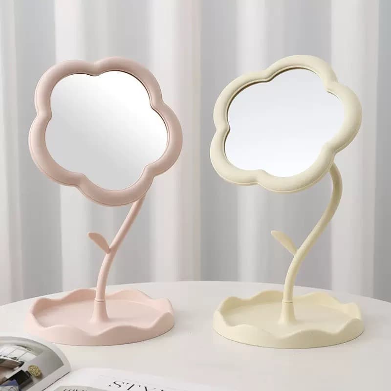 Espelho de Mesa Rosa com Suporte para Joias Design Flor 32cm