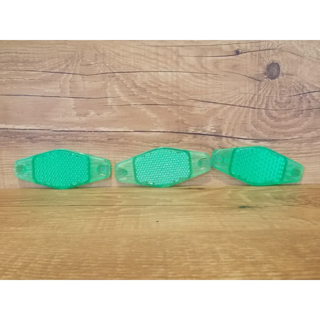 3 refletores de raio verde grande para bicicletas antigas - novo de estoque antigo