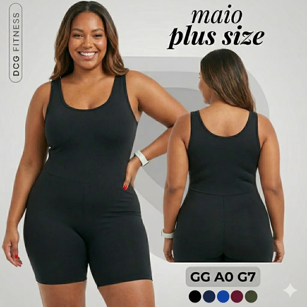 Maiô Macaquinho de Natação e Hidroginástica Plus Size Feminino Curto em Suplex com Faixa Lateral–do GG ao G7 + TOUCA