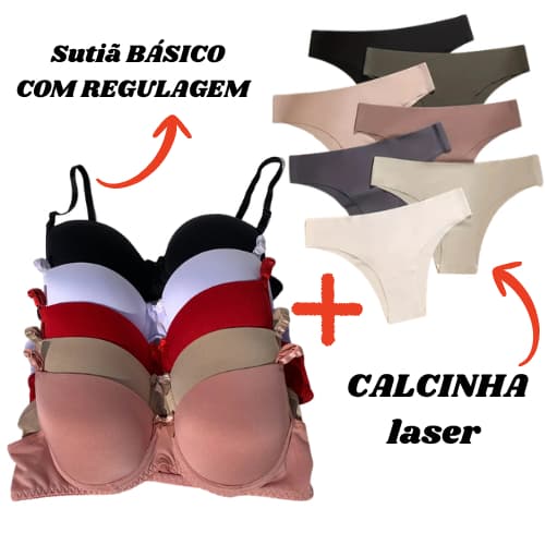Kit 3 Sutiã + 5 Calcinha Corte a Laser Não Marca Invisível Tanga Fitness Soutien Sutian Sutiã