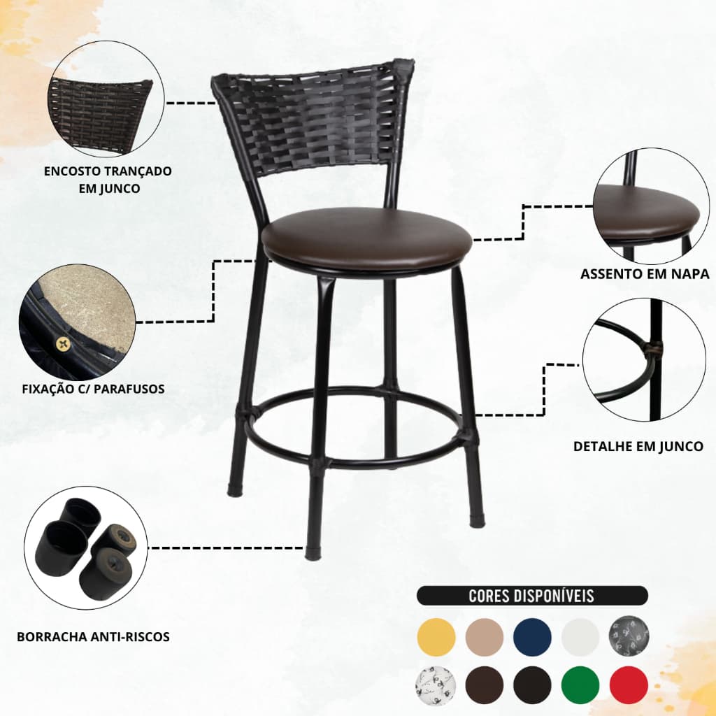 Banqueta Americana Baixa Junco Preto Cozinha Balcao Bar Gourmet