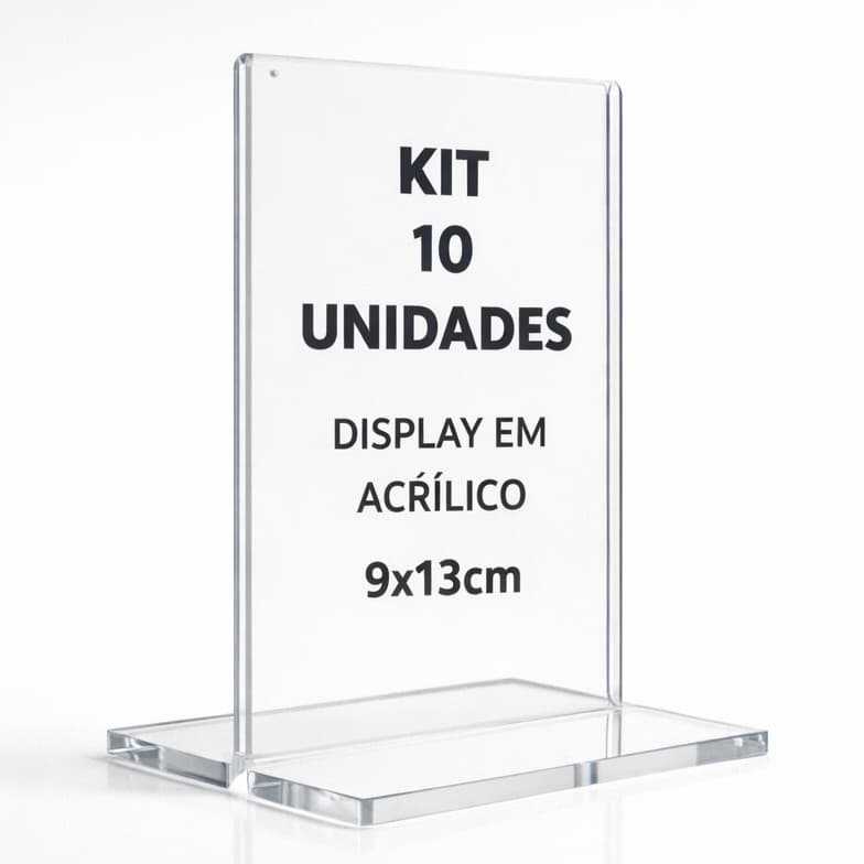 Kit com 10 Placas Display Acrílico 9x13cm Pix, Avisos E Multiuso Para Balcão e Mesa