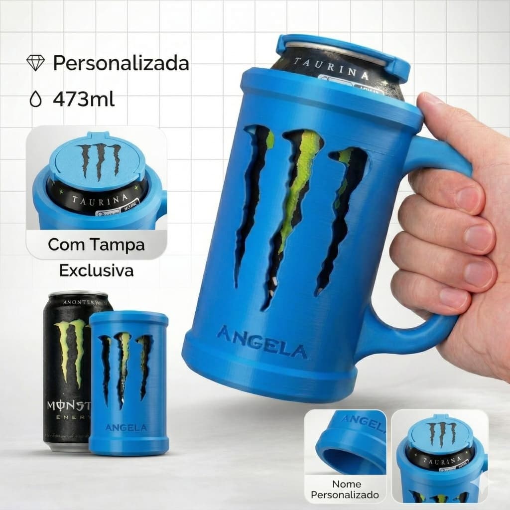 Caneca Mug Monster Personalizada Com Seu Nome Exclusivo - Porta Lata + Tampa e Brinde