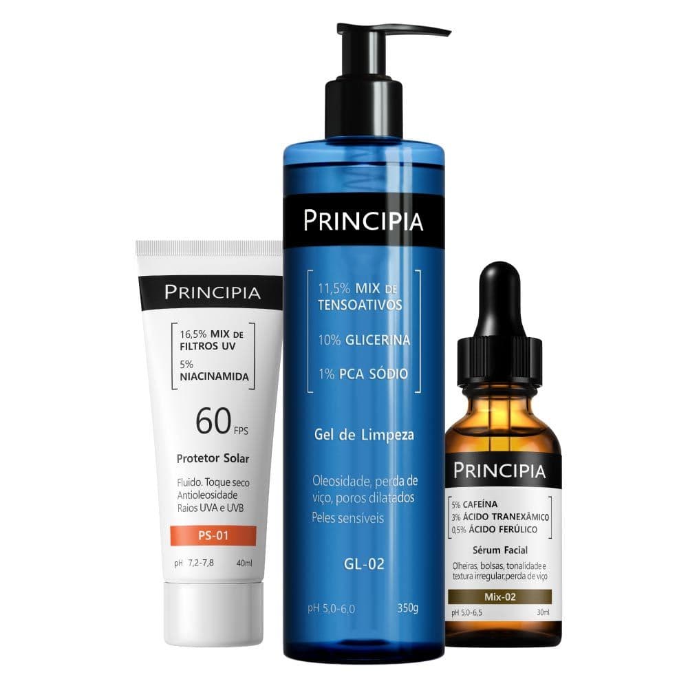 Principia Kit Anti-Olheiras c/ Gel de Limpeza GL-02 350G + Sérum MIX-02 + Protetor Solar PS-01 FPS 60