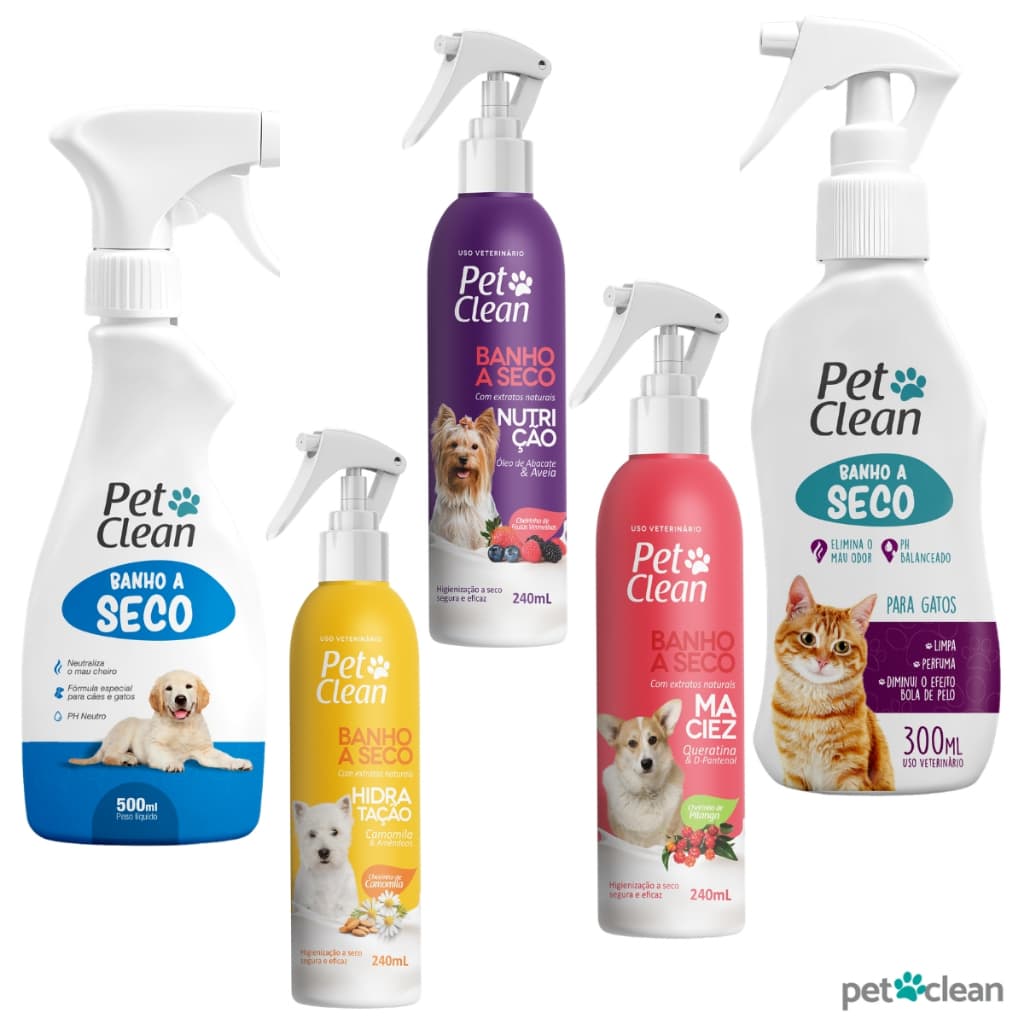 Kit de Banho a Seco Sem Enxágue Higienização Maciez Hidratação Nutrição - Pet Clean
