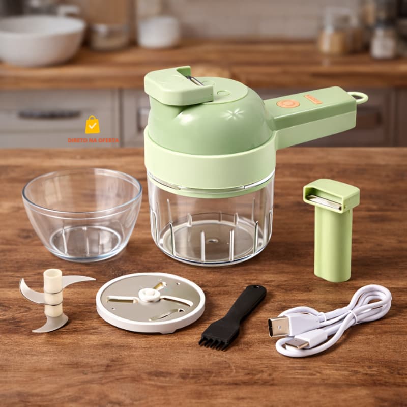 Mini Triturador Elétrico 4X1 Processador Recarregável Portátil Alimentos Alho e Temperos USB