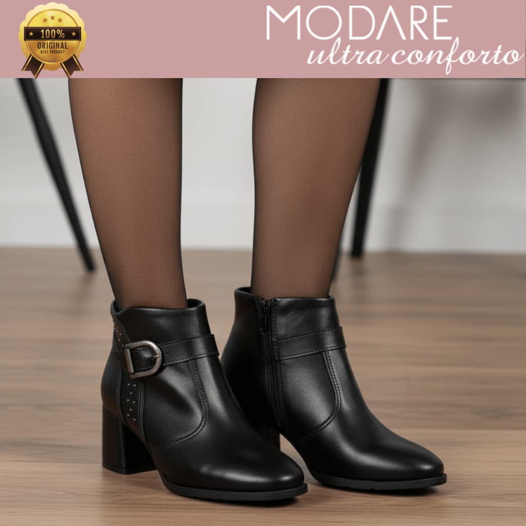 Bota Feminina Modare Salto Bloco Fivela Bico Fino Ultraconforto Oficial 7078110