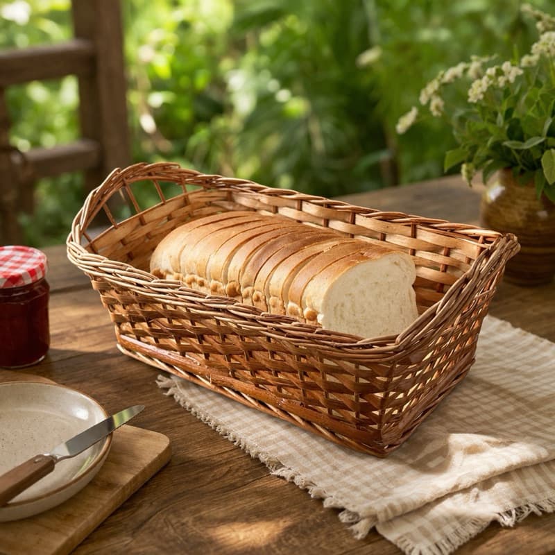 Cesta De Pão Padeirinha 29x17x12 Organizadora Feita de Vime Natural Envernizado Guardanapo