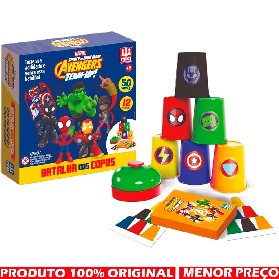 Nig Brinquedos Jogo Batalha dos Copos Marvel Avangers Para Crianças